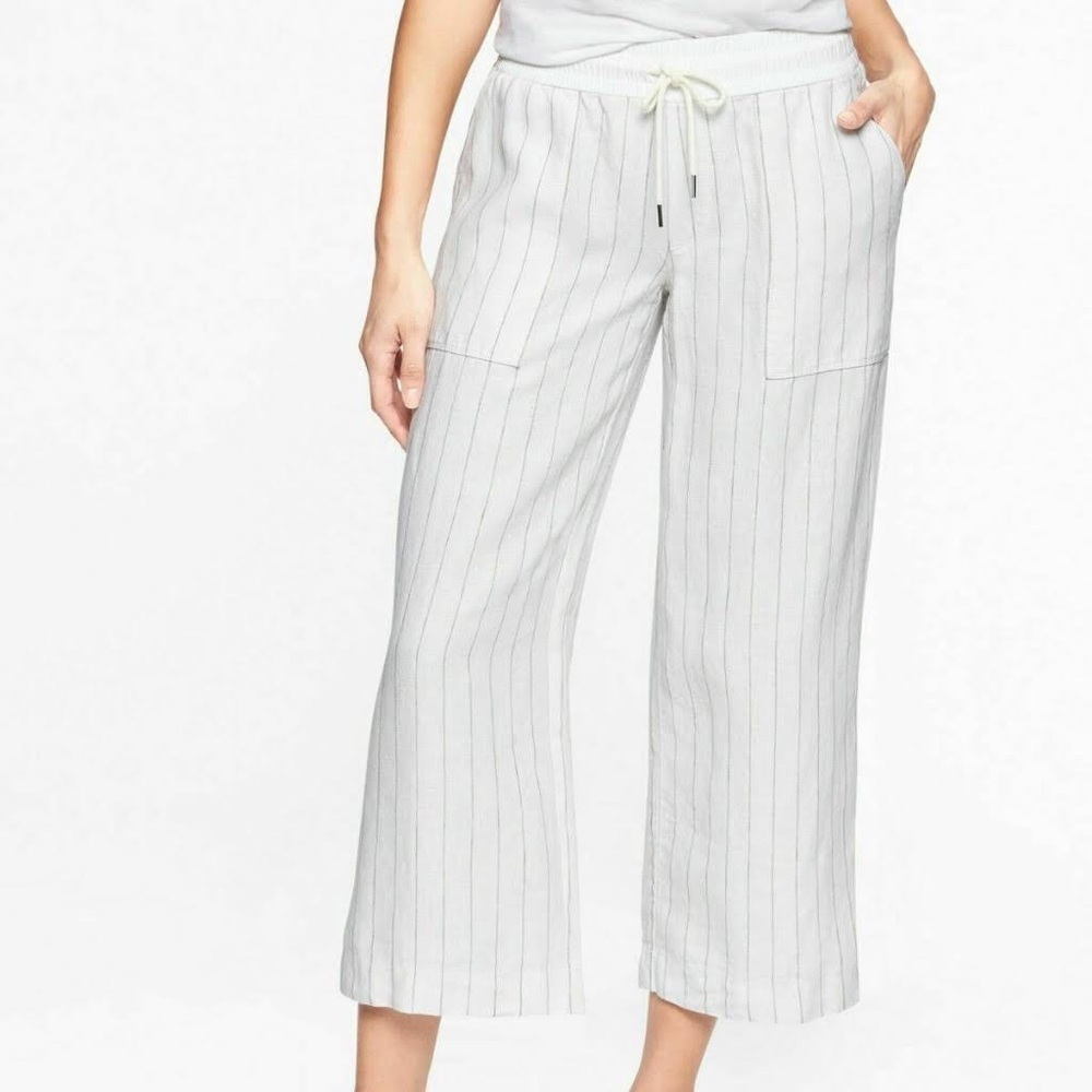 Athleta Bali White Silver Gray Striped Crop Pants size 10 T - Picture 1 of 12